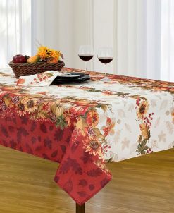 Elrene Swaying Leaves Double Border Tablecloth Collection
