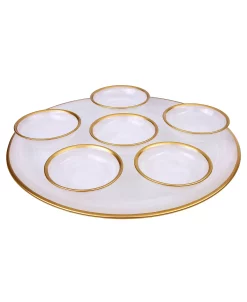 Classic Touch 12.75 Alabaster Seder Plate With Rim