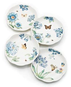Lenox Set Of 4 Butterfly Meadow Blue Assorted Dessert Plates