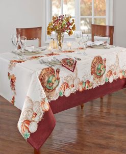 Elrene Holiday Turkey Bordered Fall Tablecloth, 60 X 120