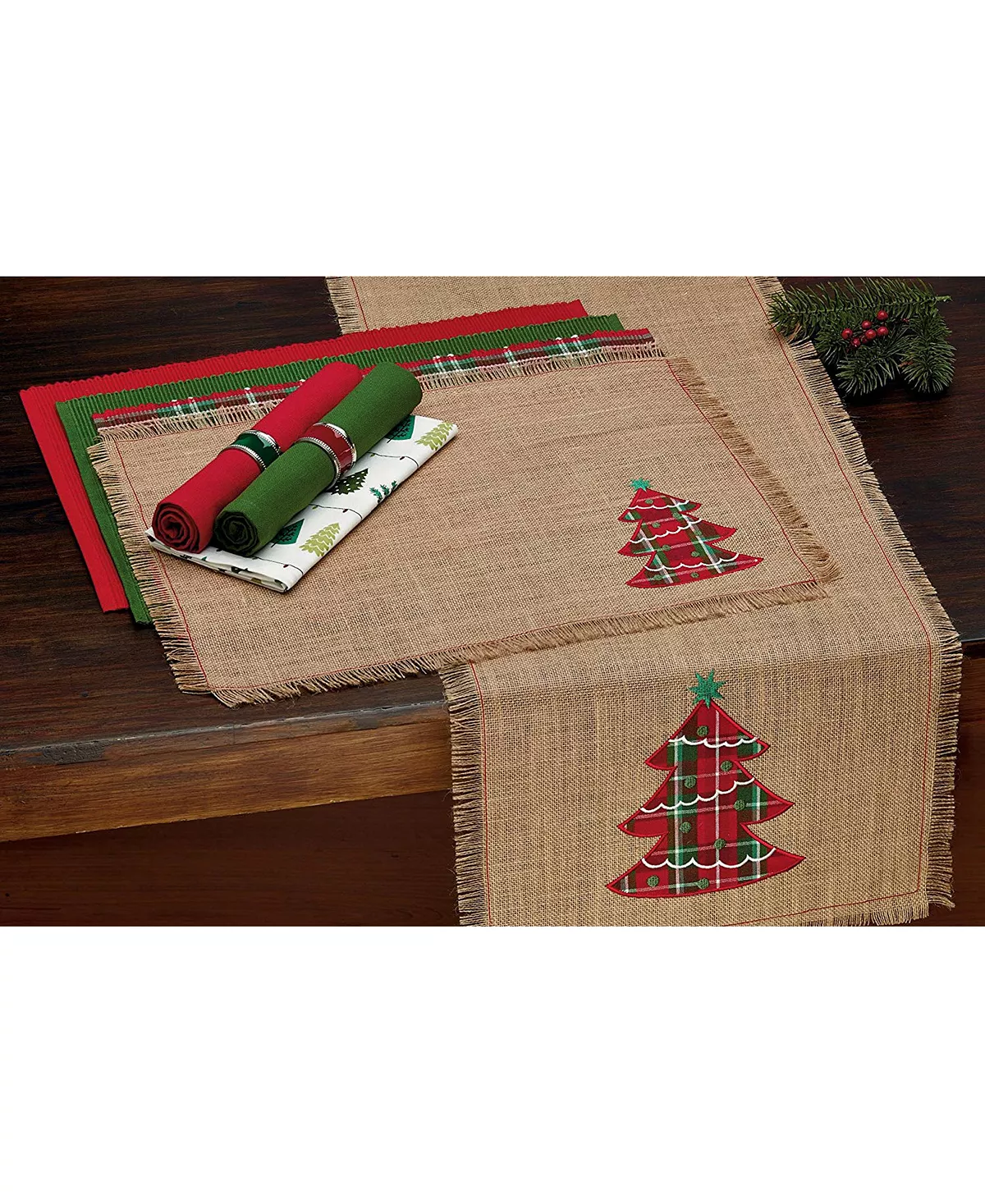 Design Imports Embroidered Tree Burlap Table Runner - Image 4