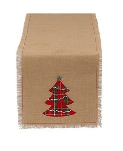 Design Imports Embroidered Tree Burlap Table Runner