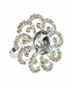 Saro Lifestyle Jeweled Floral Napkin Ring Set Of 4, 1.5 X 1.5