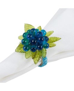 Saro Lifestyle Flower And Leaves Design Beaded Napkin Ring, Set Of 4 -VilleroyBoch shop 14728711 fpx