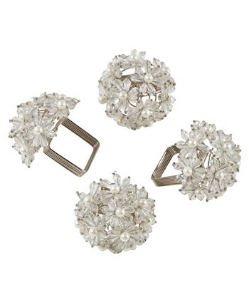 Napkin Ring With Beaded Floral Design, Set Of 4 Saro Lifestyle Napkin Ring With Beaded Floral Design, Set Of 4 -VilleroyBoch shop