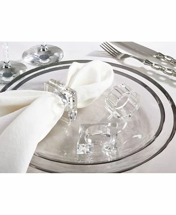 Saro Lifestyle Glass Crystal Doubled Block Napkin Ring, Set Of 4 - Image 2