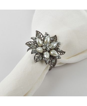 Bejeweled Flower Design Napkin Ring, Set Of 4 Saro Lifestyle Bejeweled Flower Design Napkin Ring, Set Of 4 -VilleroyBoch shop