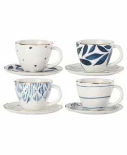 Lenox Blue Bay Set/4 Assorted Espresso Cup And Saucer