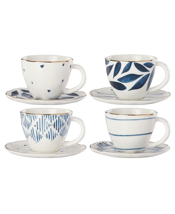 Blue Bay Set/4 Assorted Espresso Cup And Saucer Lenox Blue Bay Set/4 Assorted Espresso Cup And Saucer -VilleroyBoch shop