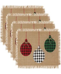 Elrene Farmhouse Living Holiday Rustic Ornaments Burlap Placemat, Set Of 4