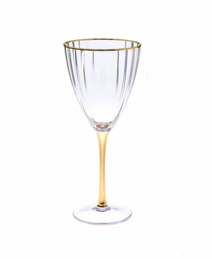 Classic Touch Set Of 6 Straight Line Textured Water Glasses With Vivid Gold Tone Stem And Rim