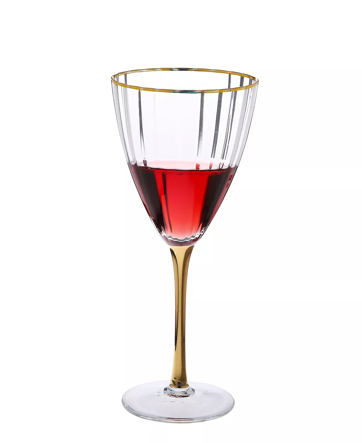 Classic Touch Set Of 6 Straight Line Textured Water Glasses With Vivid Gold Tone Stem And Rim - Image 2