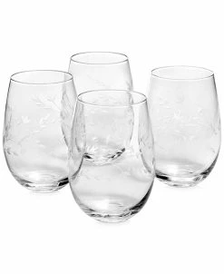 Hotel Collection Etched Floral Stemless Wine Glasses, Set Of 4, Created For Macy's