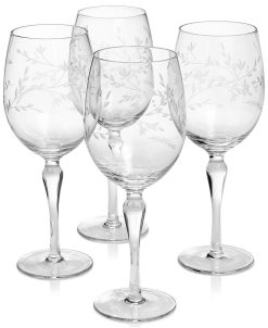 Hotel Collection Etched Floral Wine Glasses, Set Of 4, Created For Macy's
