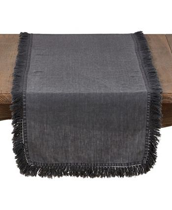 Saro Lifestyle Newashed Linen Table Runner With Fringed Design 6 Saro Lifestyle Newashed Linen Table Runner With Fringed Design - Image 4
