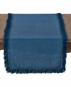 Saro Lifestyle Newashed Linen Table Runner With Fringed Design