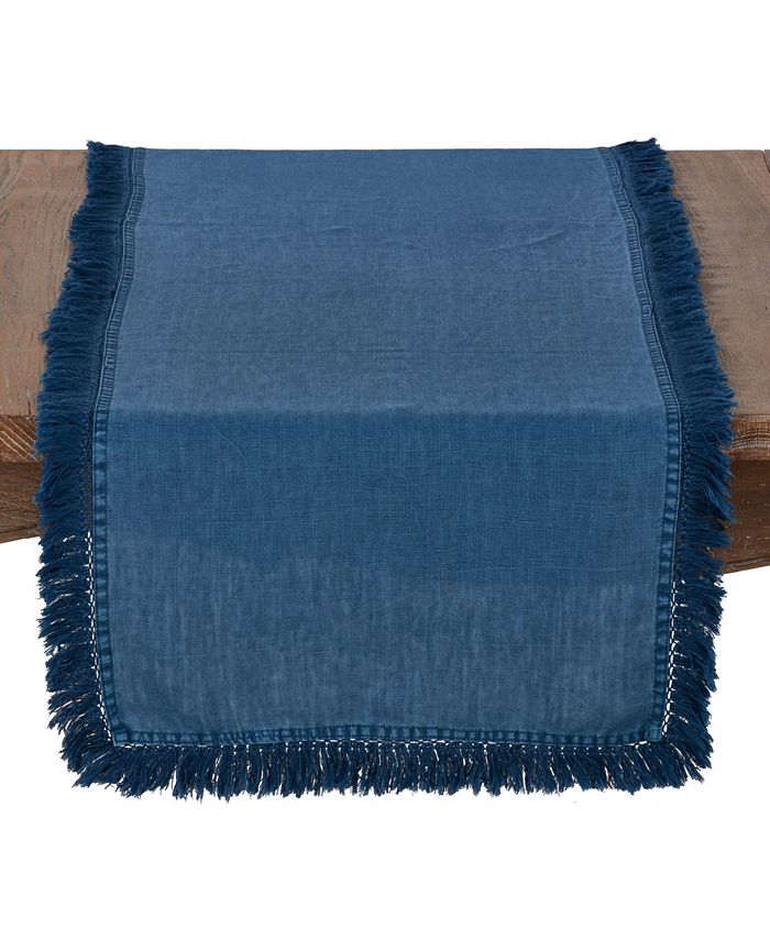 Saro Lifestyle Newashed Linen Table Runner With Fringed Design 3 Saro Lifestyle Newashed Linen Table Runner With Fringed Design