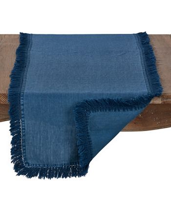 Saro Lifestyle Newashed Linen Table Runner With Fringed Design 4 Saro Lifestyle Newashed Linen Table Runner With Fringed Design - Image 2