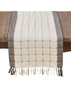 Saro Lifestyle Woven Windowpane And Tassel Design Cotton Table Runner