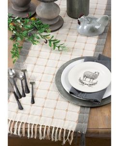 Saro Lifestyle Woven Windowpane And Tassel Design Cotton Table Runner -VilleroyBoch shop 16073921 fpx