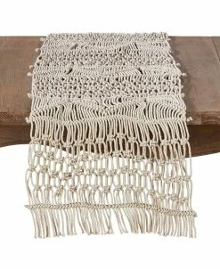 Saro Lifestyle Cotton Table Runner With Macramé Design