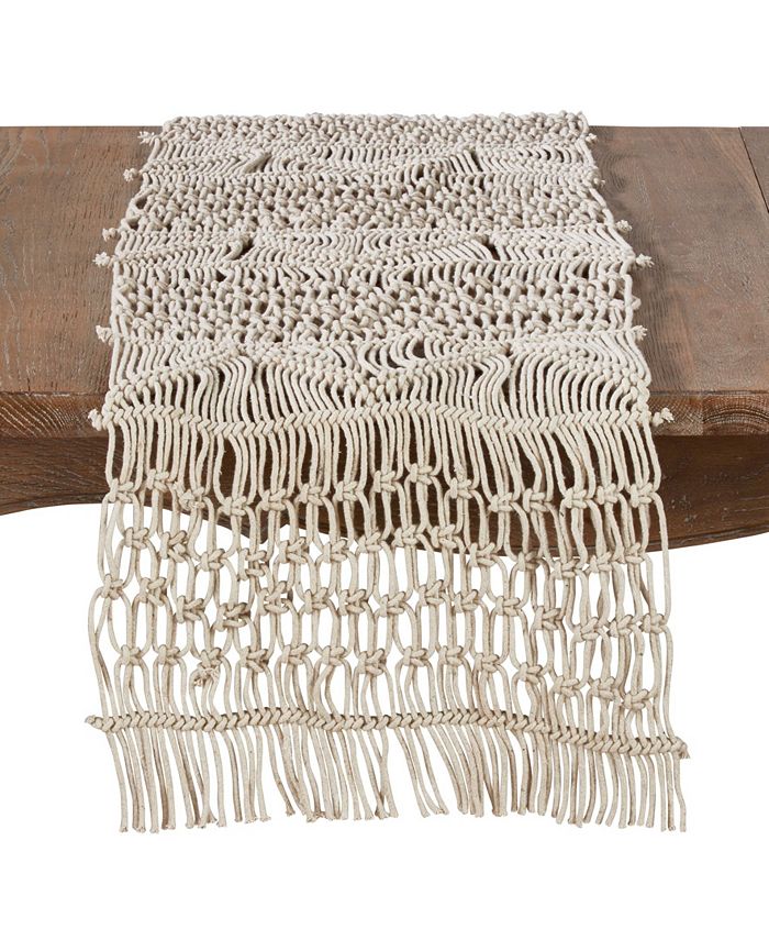 Saro Lifestyle Cotton Table Runner With Macramé Design 3 Saro Lifestyle Cotton Table Runner With Macramé Design