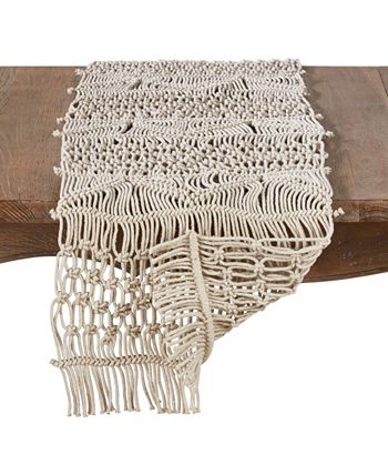 Saro Lifestyle Cotton Table Runner With Macramé Design 4 Saro Lifestyle Cotton Table Runner With Macramé Design - Image 2