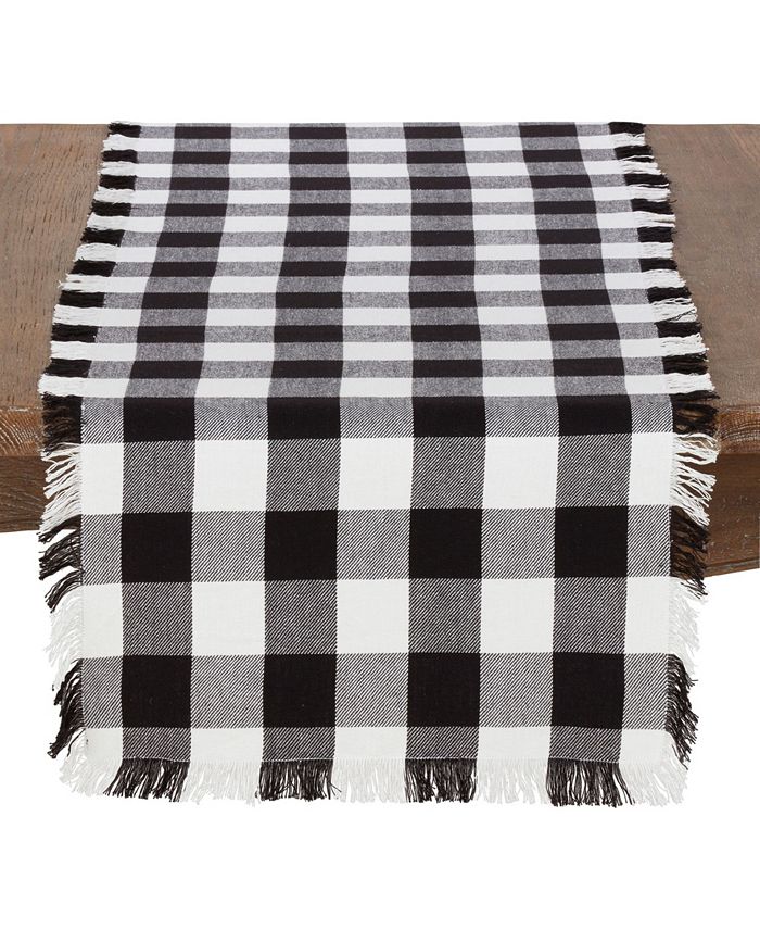 Saro Lifestyle Cotton Runner With Buffalo Plaid And Fringe Design, 16 X 72 3 Saro Lifestyle Cotton Runner With Buffalo Plaid And Fringe Design, 16 X 72