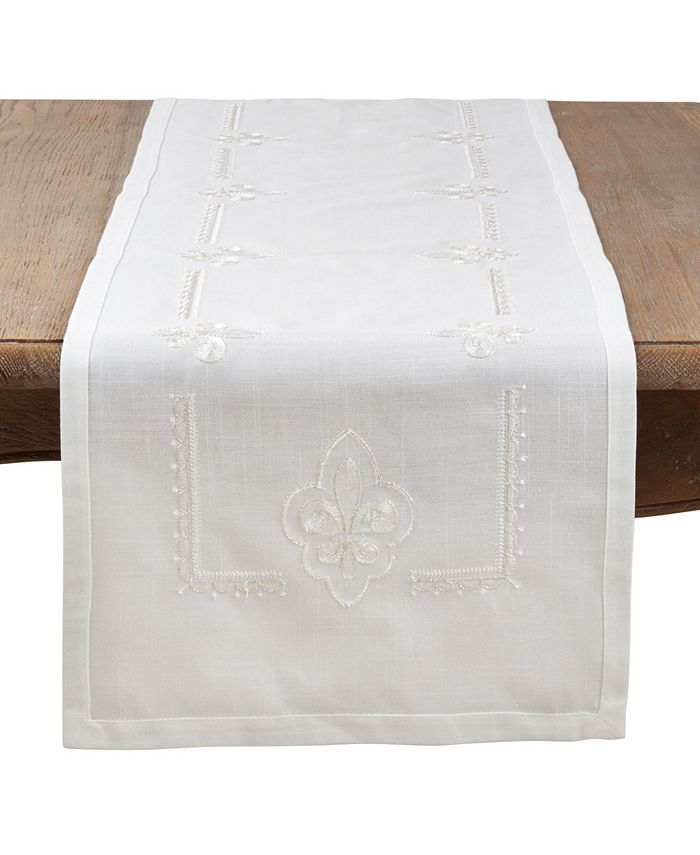 Saro Lifestyle Embroidered Runner With Fleur-De-Lis Design 3 Saro Lifestyle Embroidered Runner With Fleur-De-Lis Design