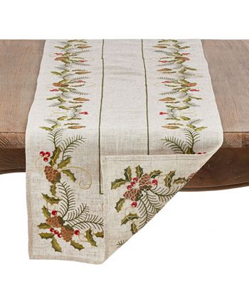 Saro Lifestyle Christmas Table Runner With Embroidered Pinecone And Holly Design 4 Saro Lifestyle Christmas Table Runner With Embroidered Pinecone And Holly Design - Image 2