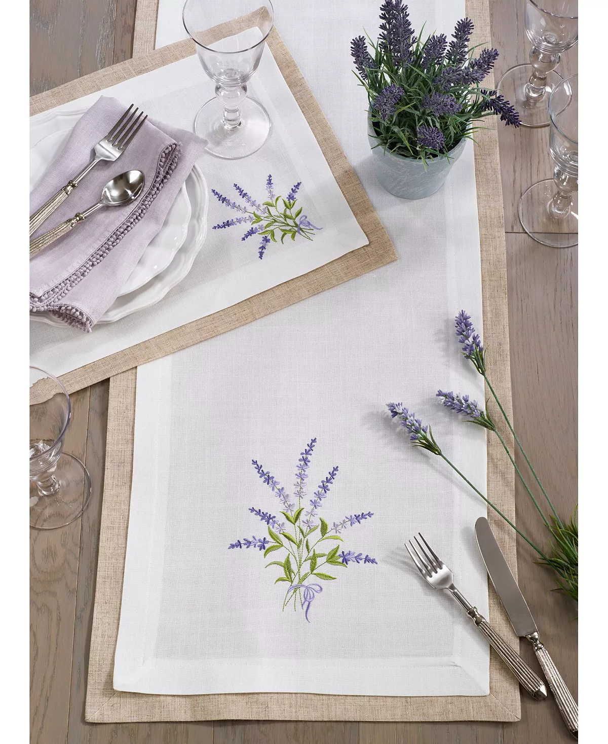 Saro Lifestyle Double Layer Table Runner With Lavender Design - Image 3