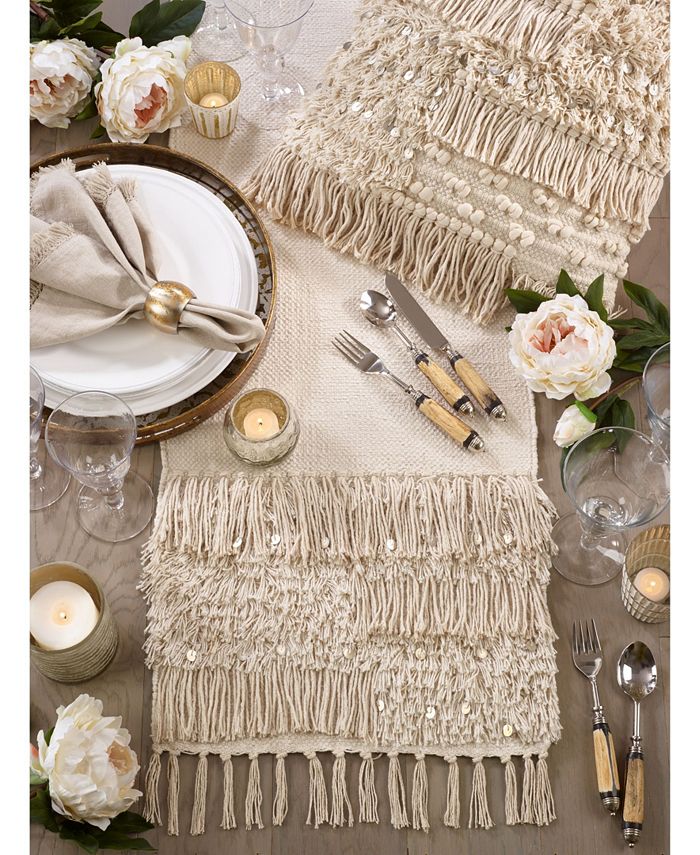 Saro Lifestyle Cotton Table Runner With Sequin Moroccan Design 6 Saro Lifestyle Cotton Table Runner With Sequin Moroccan Design - Image 4