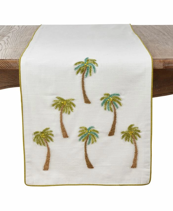 Saro Lifestyle Cotton Table Runner With Beaded Palm Trees
