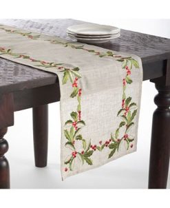 Saro Lifestyle Embroidered Holly Design Holiday Linen Blend Table Runners 4 Saro Lifestyle Embroidered Holly Design Holiday Linen Blend Table Runners -VilleroyBoch shop 16216590 fpx 1