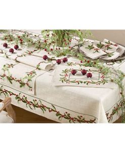 Saro Lifestyle Embroidered Holly Design Holiday Linen Blend Table Runners 3 Saro Lifestyle Embroidered Holly Design Holiday Linen Blend Table Runners -VilleroyBoch shop 16216591 fpx