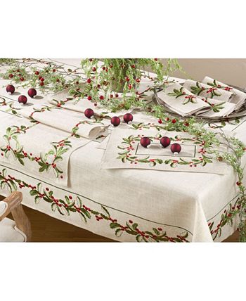 Embroidered Holly Design Holiday Linen Blend Table Runners Saro Lifestyle Embroidered Holly Design Holiday Linen Blend Table Runners -VilleroyBoch shop