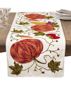 Saro Lifestyle Embroidered Pumpkin Harvest Design Cotton Table Runner
