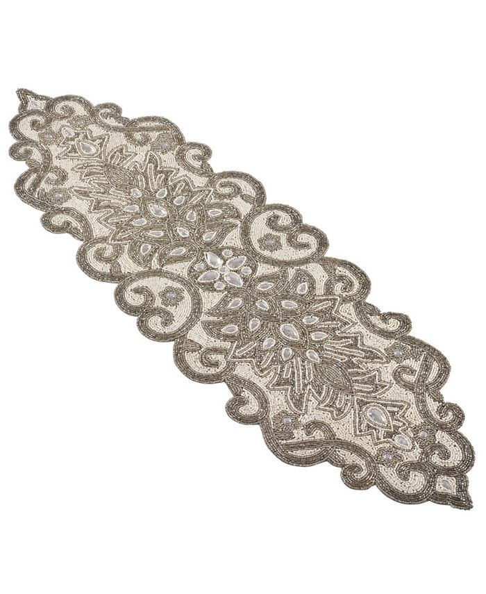 Beaded Scroll Motif Table Runner Saro Lifestyle Beaded Scroll Motif Table Runner -VilleroyBoch shop