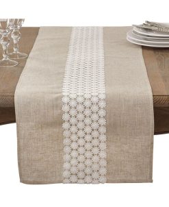 Saro Lifestyle Daisy Lace Design Country Linen Blend Table Runner