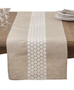 Saro Lifestyle Daisy Lace Design Country Linen Blend Table Runner