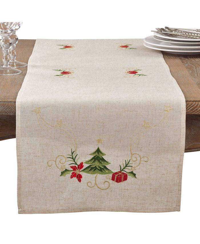 Saro Lifestyle Embroidered Christmas Tree Table Runner 3 Saro Lifestyle Embroidered Christmas Tree Table Runner