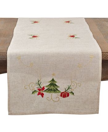 Saro Lifestyle Embroidered Christmas Tree Table Runner 4 Saro Lifestyle Embroidered Christmas Tree Table Runner - Image 2