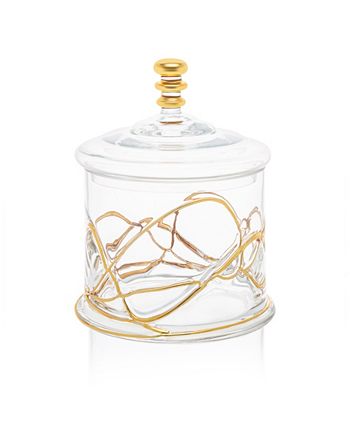 Vivid Glass Canister Jar With Lid - 14K Gold Swirl Design Classic Touch Vivid Glass Canister Jar With Lid - 14K Gold Swirl Design -VilleroyBoch shop