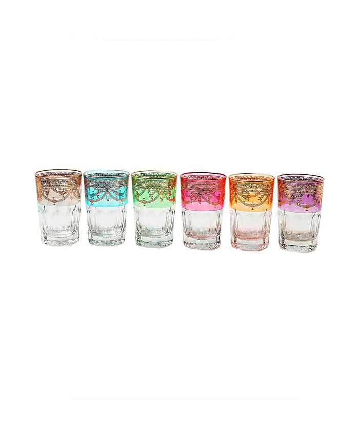 Short Colored Tumblers With 14K Gold Design, Set Of 6 Classic Touch Short Colored Tumblers With 14K Gold Design, Set Of 6 -VilleroyBoch shop