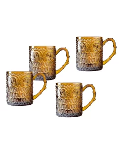 Godinger Owl Amber Set Of 4 Mugs