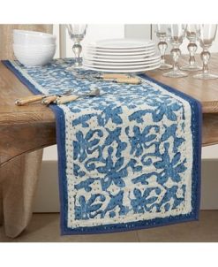 Saro Lifestyle Block Print Floral Kantha Stitch Runner -VilleroyBoch shop 17223476 fpx
