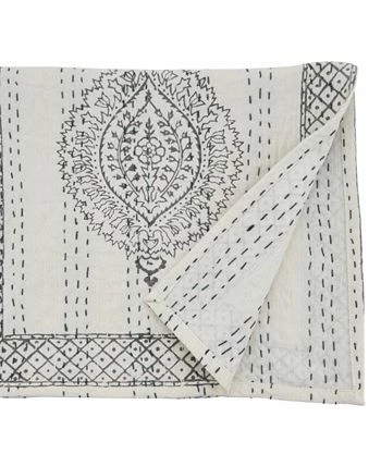 Saro Lifestyle Block Print Taj Kantha Stitch Runner - Image 2