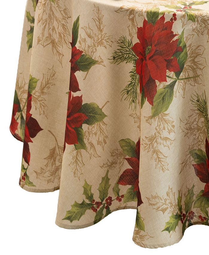 Elrene Festive Poinsettia Holiday Oval Tablecloth 4 Elrene Festive Poinsettia Holiday Oval Tablecloth - Image 2