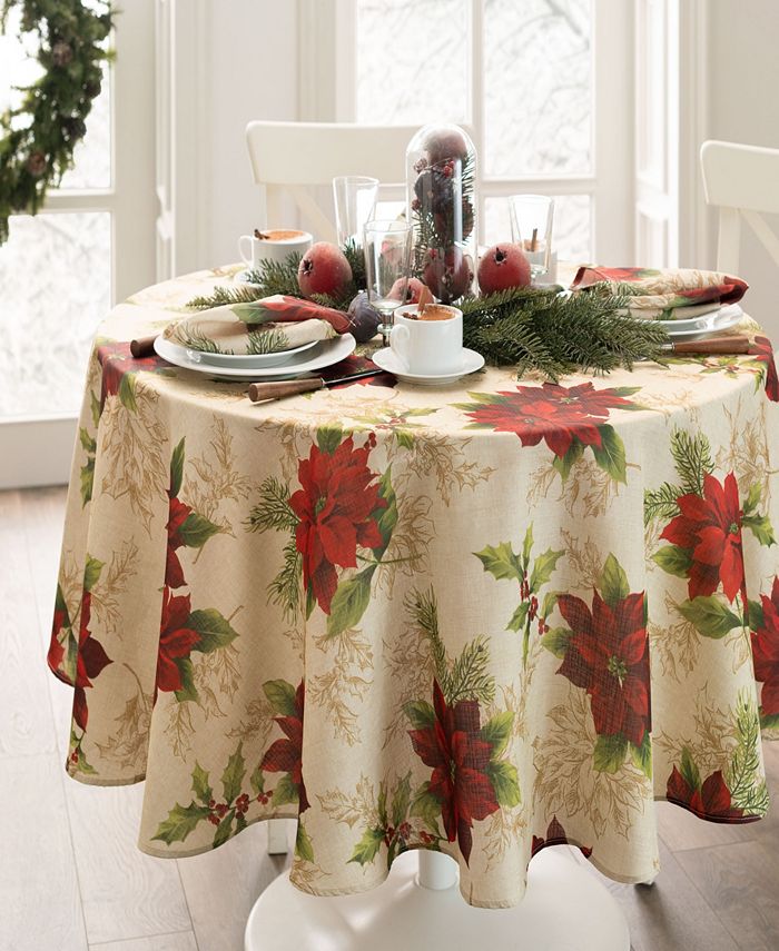 Elrene Festive Poinsettia Holiday Oval Tablecloth 3 Elrene Festive Poinsettia Holiday Oval Tablecloth