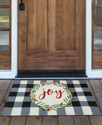 Elrene Holiday Joy Wreath With Plaid Coir Doormat - Image 2